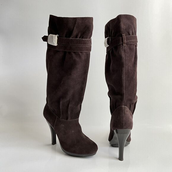 Michael Kors Boots Women 8M Brown Suede Kincade Knee High Slouchy Platform Heels - Picture 3 of 12